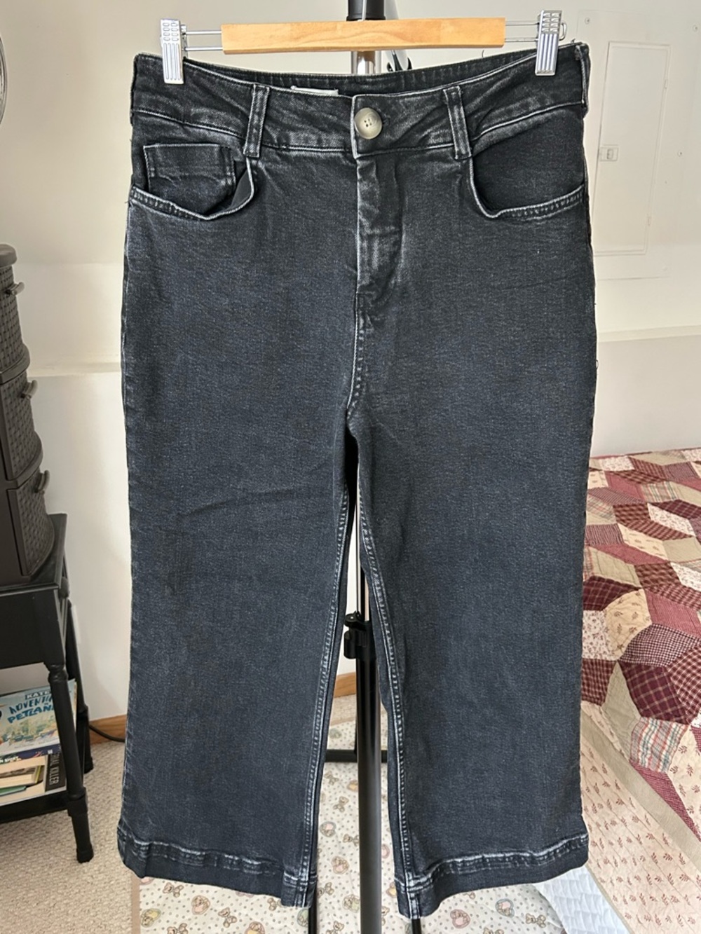 Pilcro Anthropologie The Skipper Wide Leg Cropped Jeans Black Denim 29